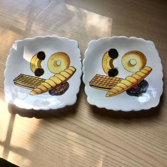Lot of 2 TIL Hand Painted Italy Made 7 1/2” Bread Baguette Bagel Tiramisu Plate - Picture 2 of 11